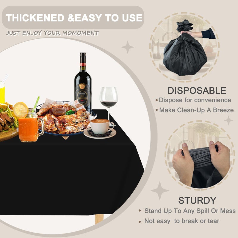 DZ D&Z Plastic Table Cloth Disposable, 12 Pack Black Rectangle Tablecloth Individually Wrapped for Indoor&Outdoor, 54 x 108 Inch Table Cover for Party, Picnic, Birthday, Wedding & Dinner - Image 3